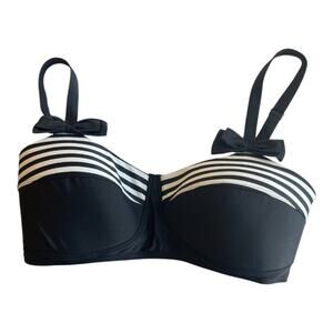 Unique Vintage Bow Strap Stripe BikiniTop Black and White Sz #